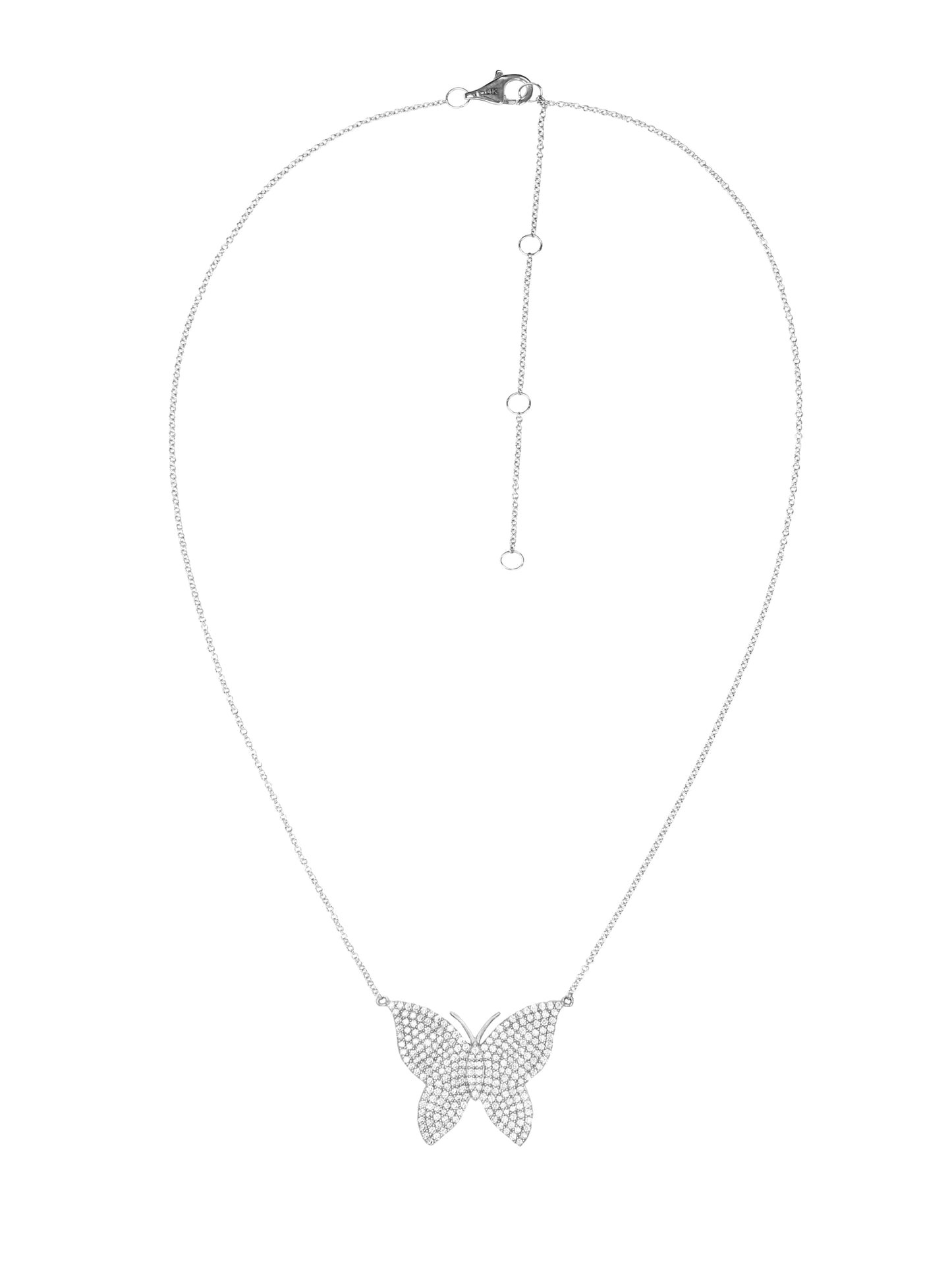 14k White Gold Diamond Large Butterfly Necklace
