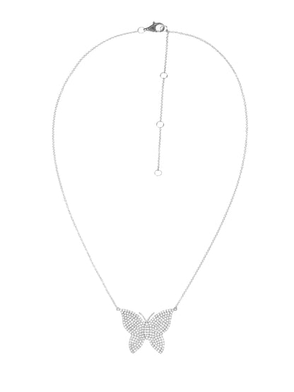 14k White Gold Diamond Large Butterfly Necklace