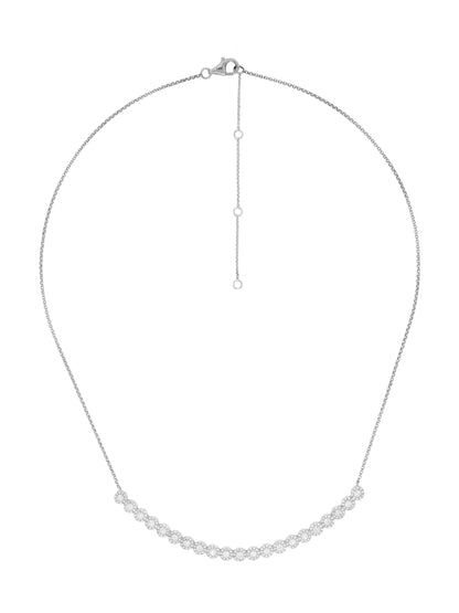 14k White Gold Diamond Curved Halo Bar Necklace