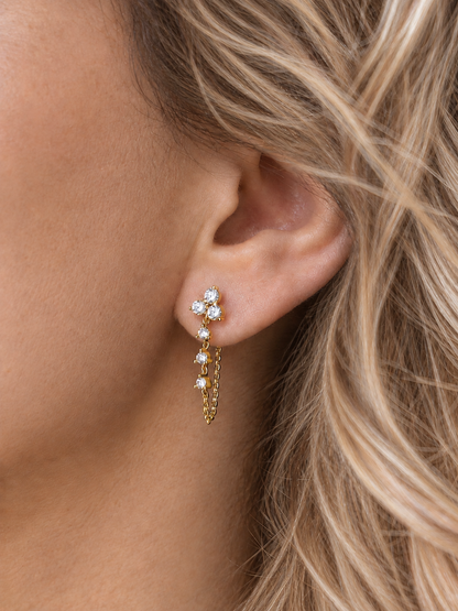 14k Yellow Gold Diamond Triangle Chain Earrings