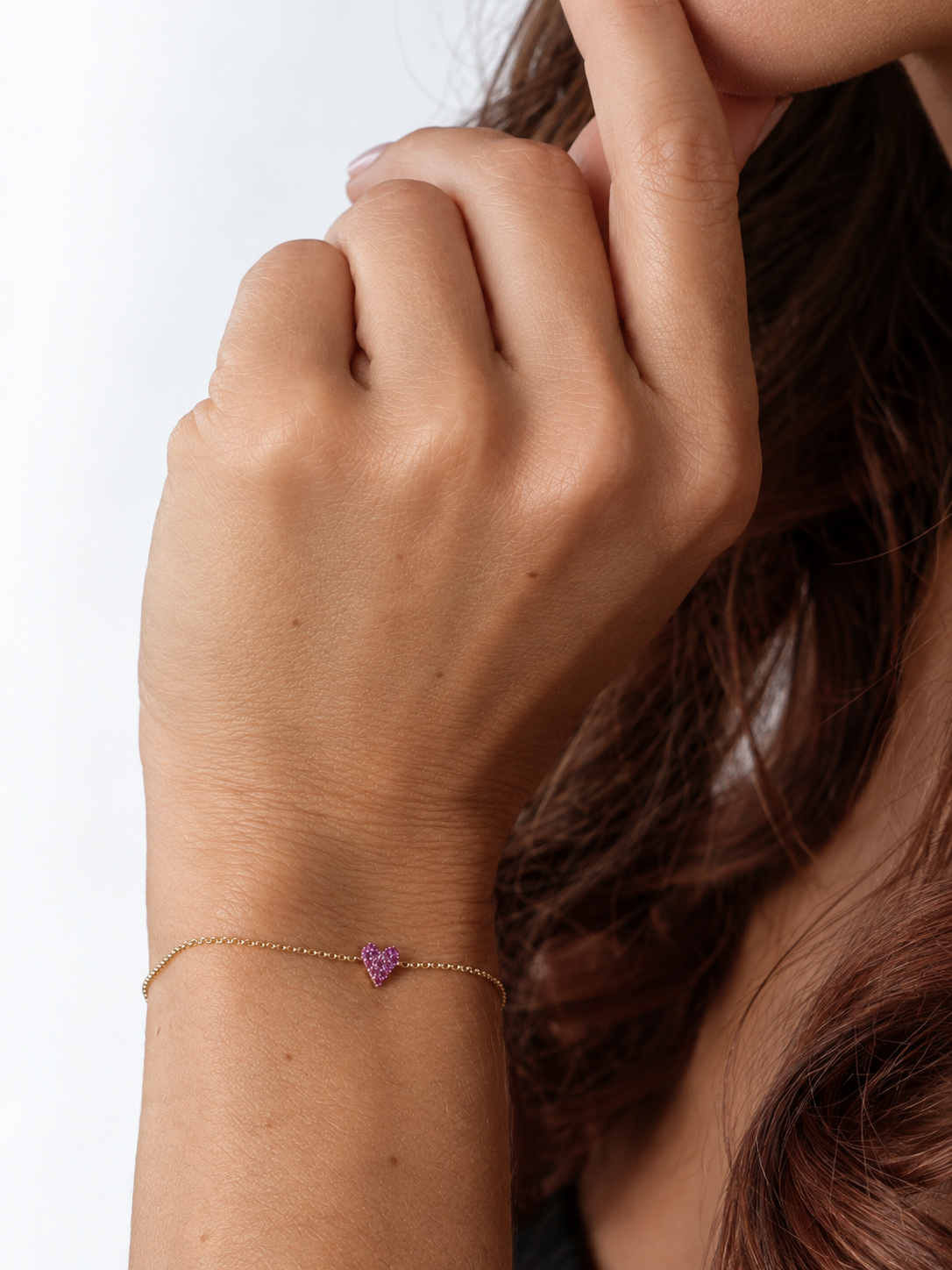 14k Yellow Gold Pink Sapphire Heart Bracelet