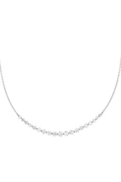 14k White Diamond Curved Round Necklace