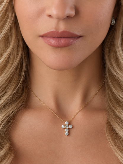 14k Yellow Gold Lab Diamond Cross Necklace