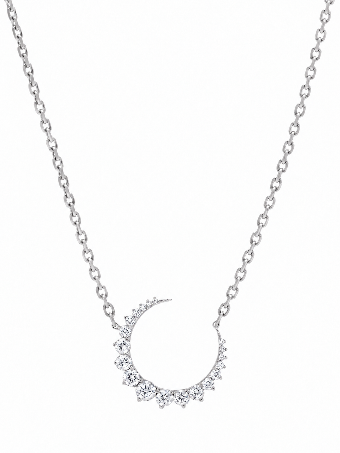 14k White Gold Diamond Half Moon Necklace