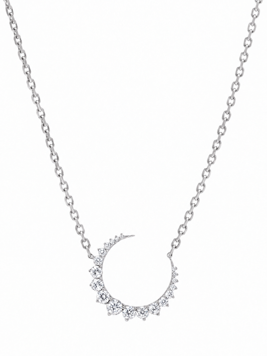 14k White Gold Diamond Half Moon Necklace