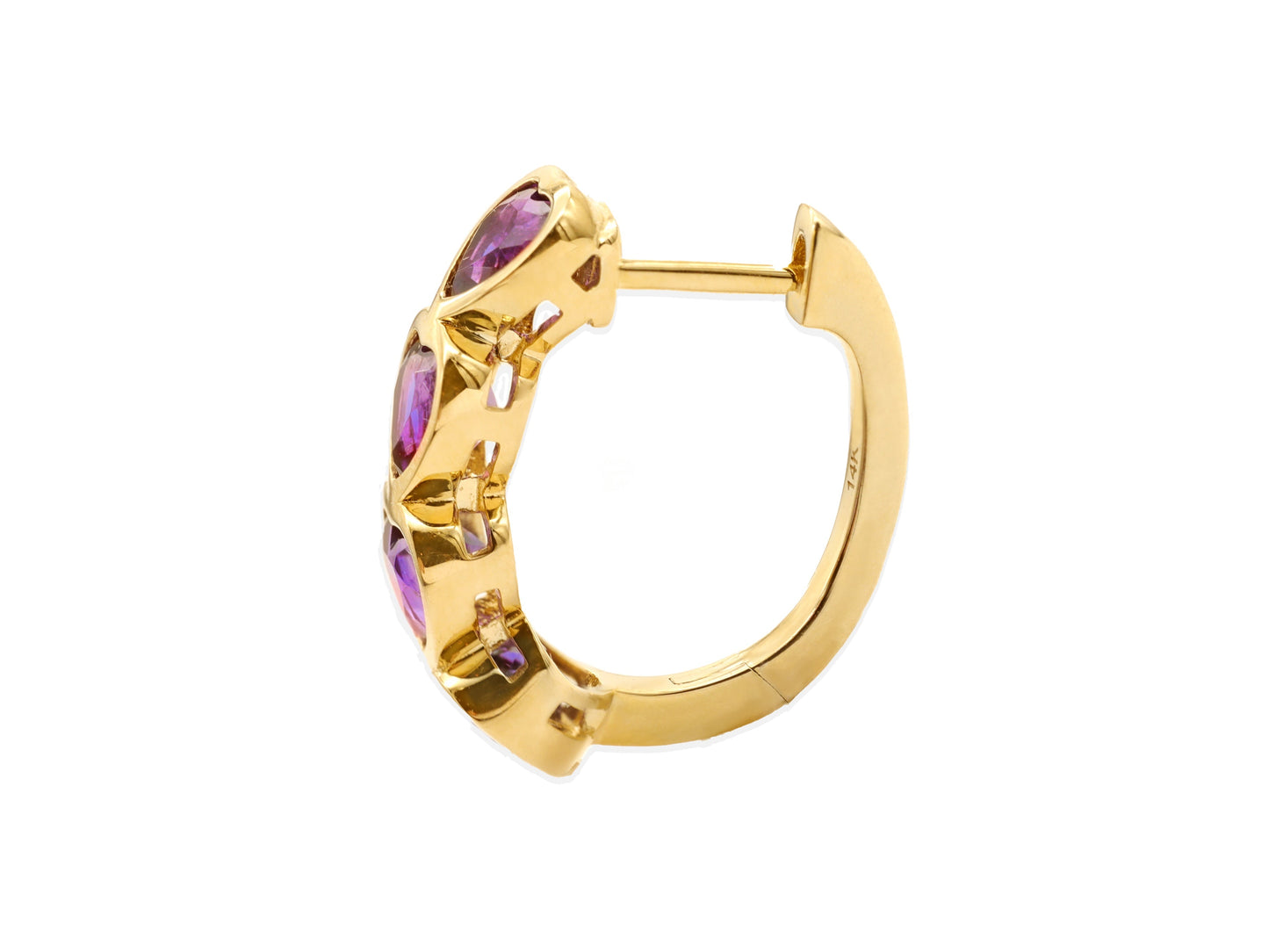 14k Yellow Gold Heart Amethyst Huggie Earrings