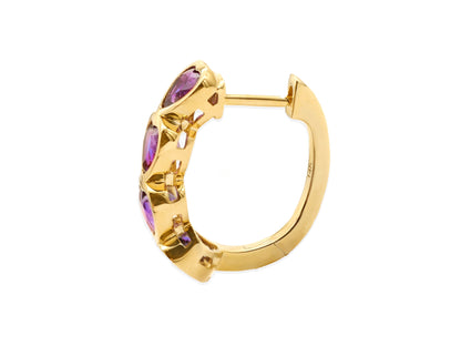 14k Yellow Gold Heart Amethyst Huggie Earrings