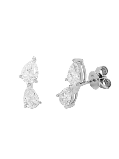 14k White Gold Lab Diamond Multi Tear Crawler Earrings