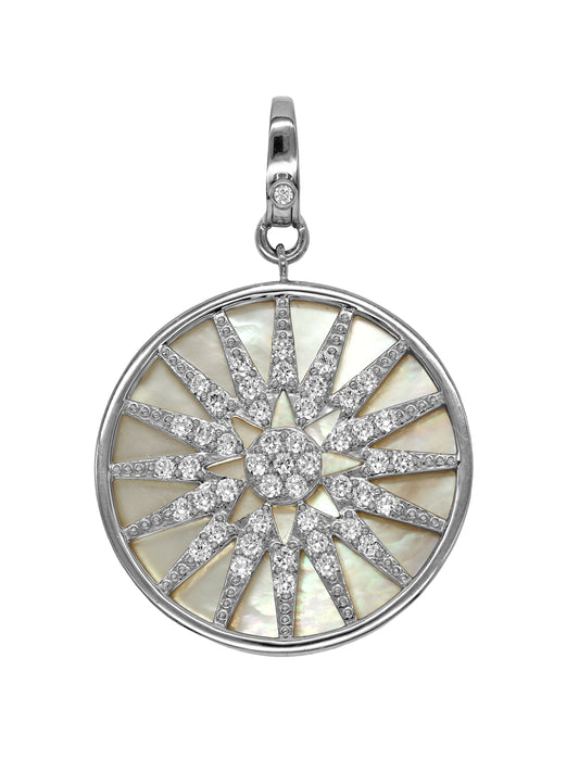 14k White Gold Diamond Large Mother of Pearl Starburst Lobster Clasp Charm