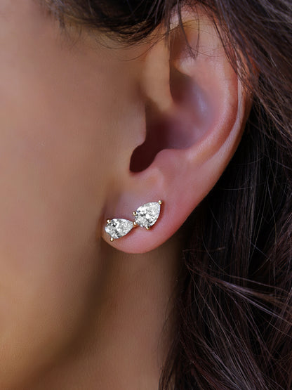 14k Yellow Gold Lab Diamond Multi Tear Crawler Earrings
