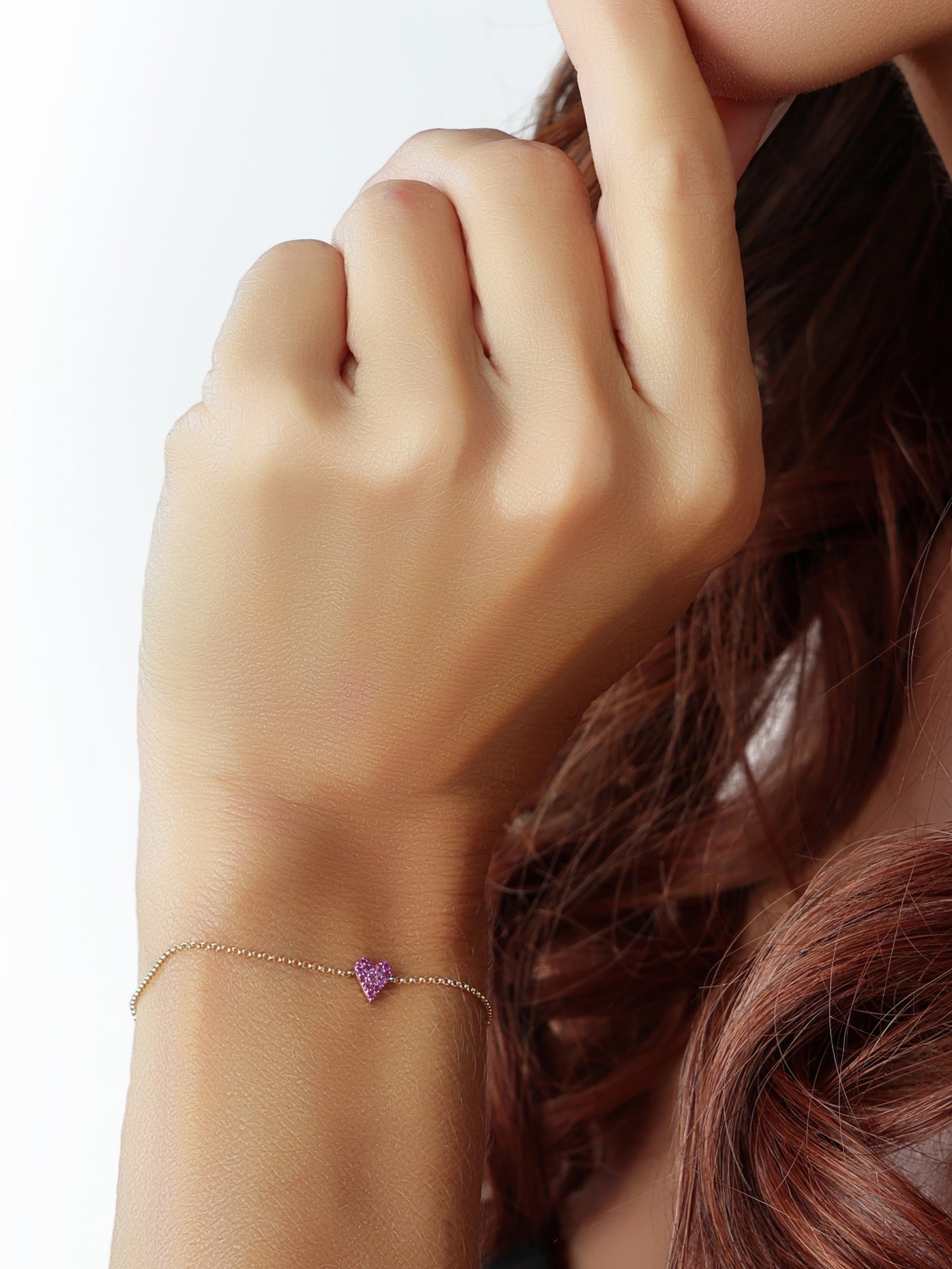 14k Yellow Gold Pink Sapphire Heart Bracelet