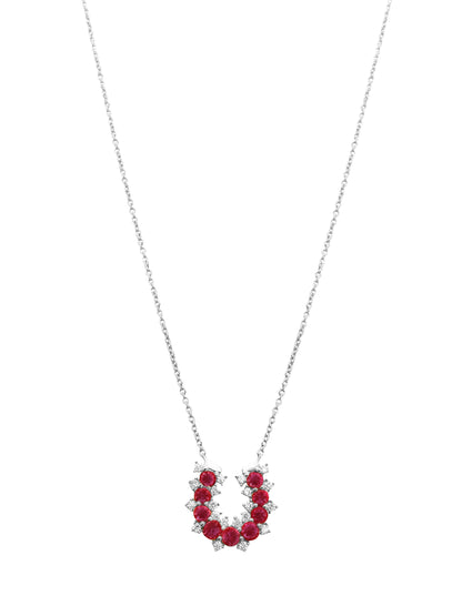 14k White Gold Diamond/Ruby Lucky Horseshoe Necklace