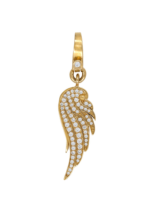 14k Yellow Gold Diamond Angel Wing Lobster Clasp Charm