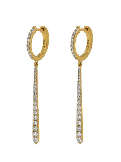 14k Yellow Gold Diamond Bar Drop Huggie Earrings