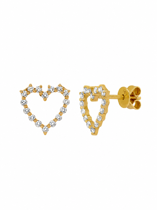 14k Yellow Gold Lab Diamond Open Heart Earrings