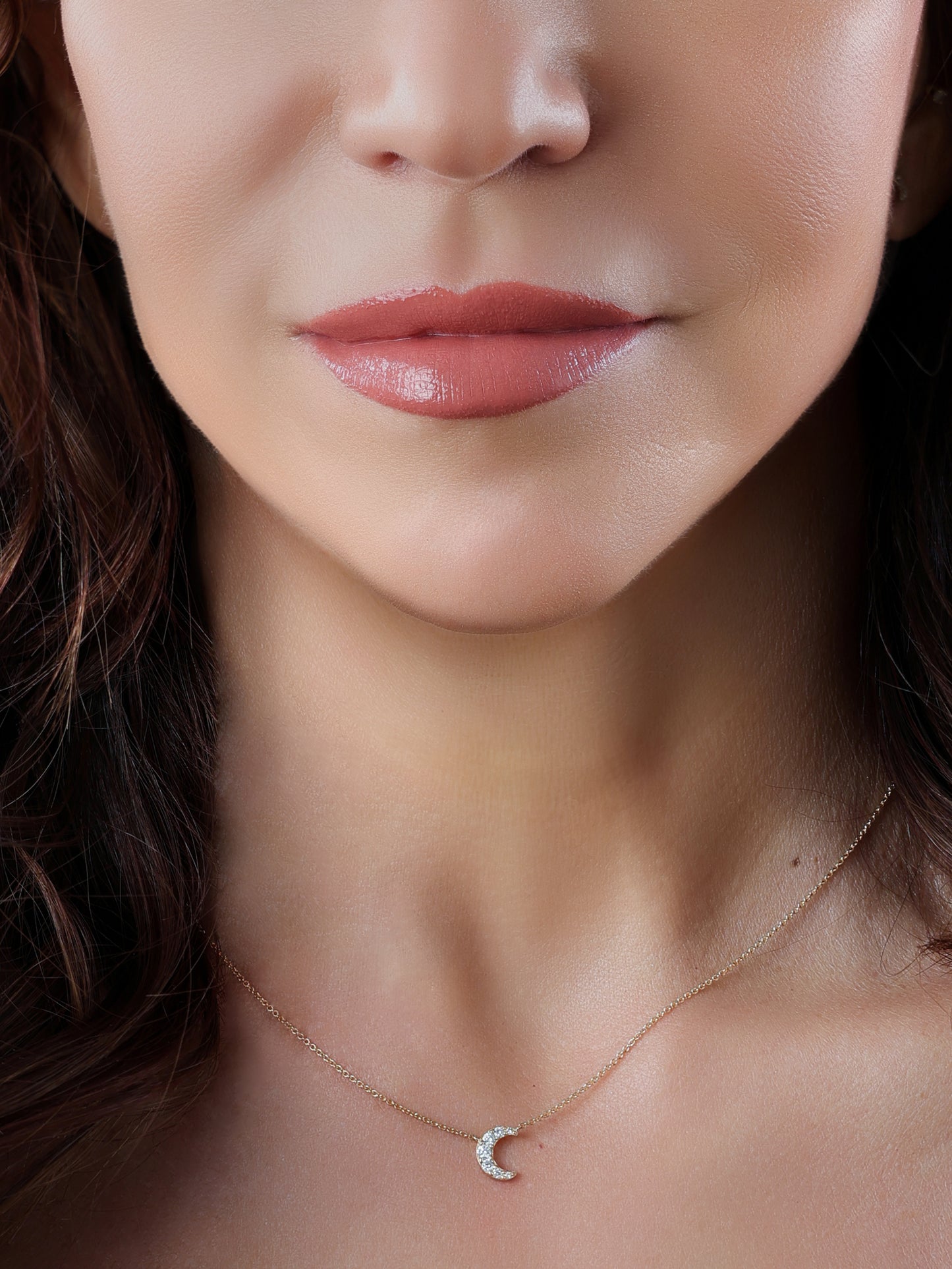 14k Yellow Gold Diamond Half Moon Necklace