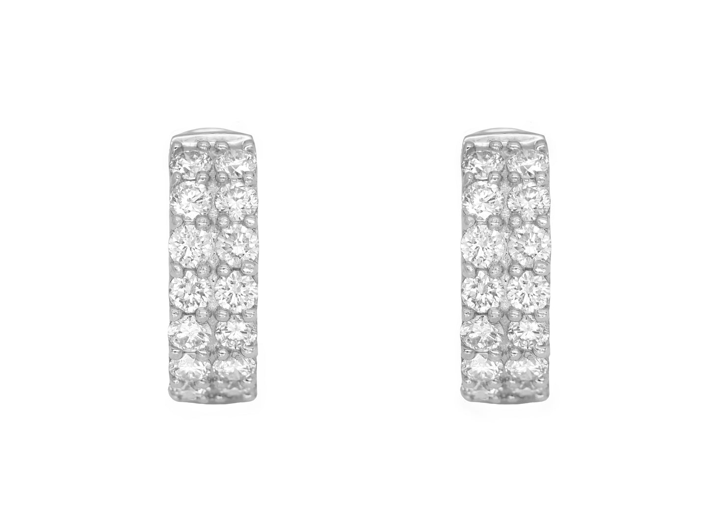 14k White Gold Diamond Double Row Huggie Earrings