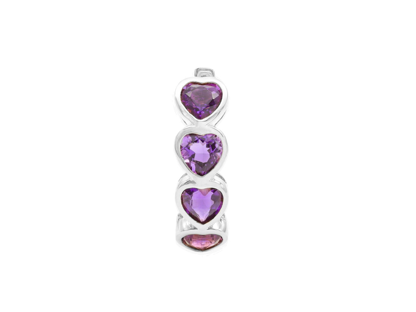 14k White Gold Heart Amethyst Huggie Earrings