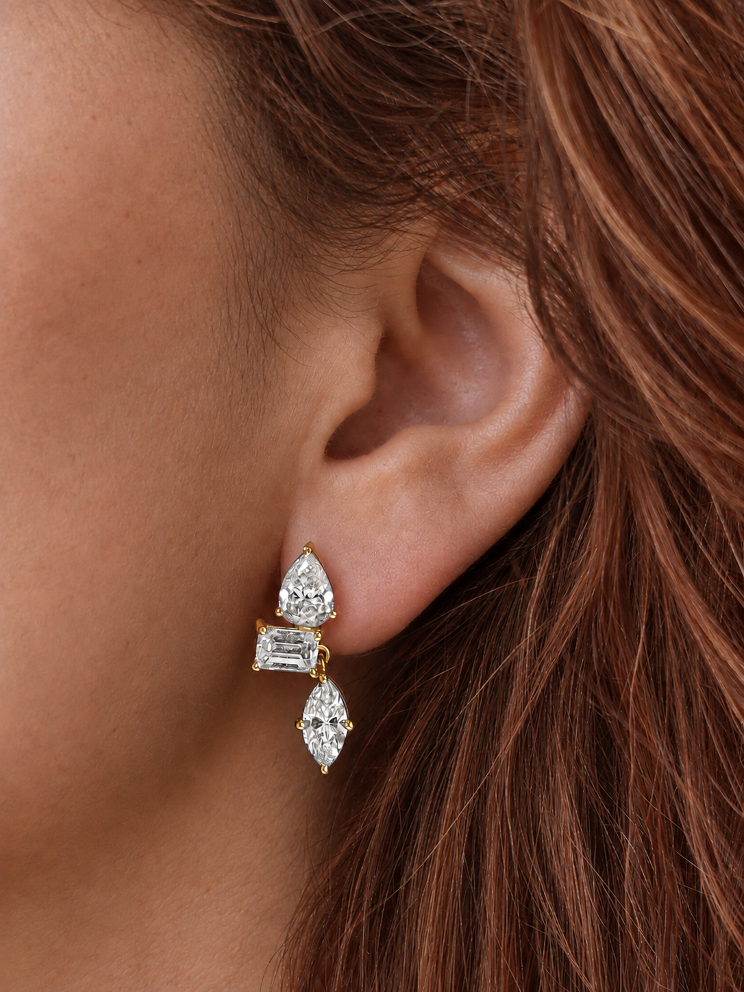 14k Yellow Gold Lab Diamond Mixed Shape Drop Earrings