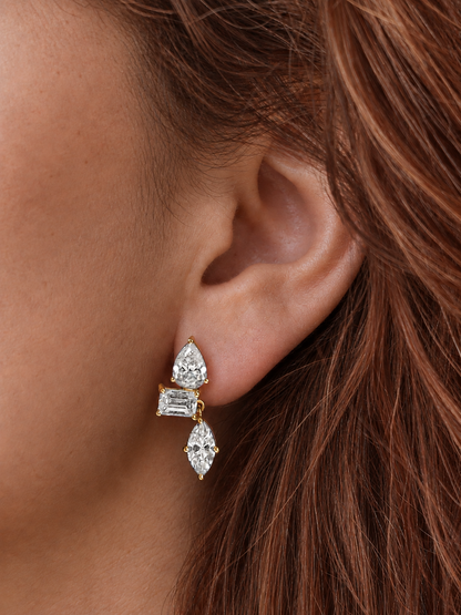 14k Yellow Gold Lab Diamond Mixed Shape Drop Earrings