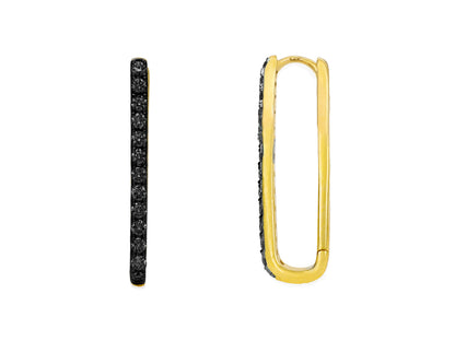 14k Yellow Gold Black Diamond Paperclip Hoop Earrings