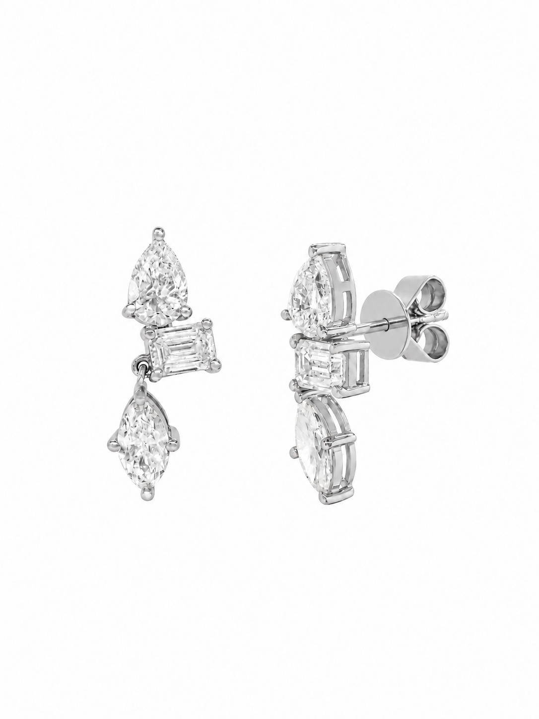 14k White Gold Lab Diamond Mixed Shape Drop Earrings