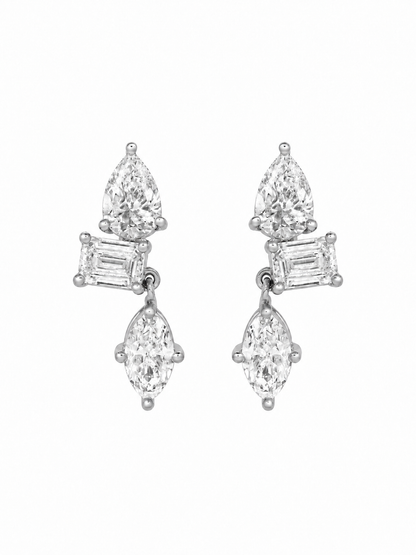 14k White Gold Lab Diamond Mixed Shape Drop Earrings