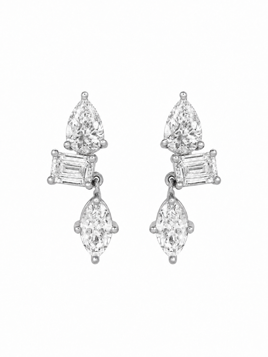 14k White Gold Lab Diamond Mixed Shape Drop Earrings
