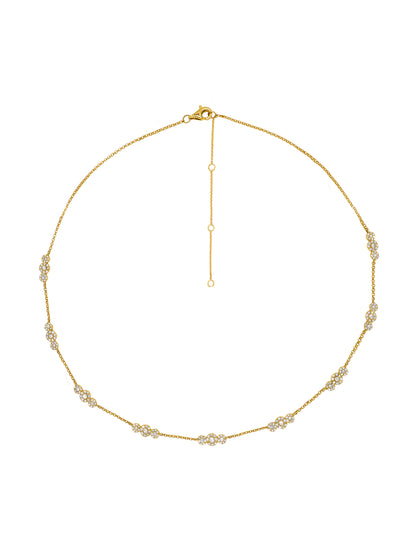 14k Yellow Gold Diamond Triple Pave Necklace
