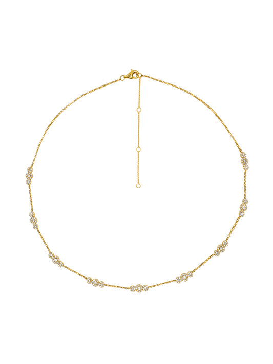 14k Yellow Gold Diamond Triple Pave Necklace