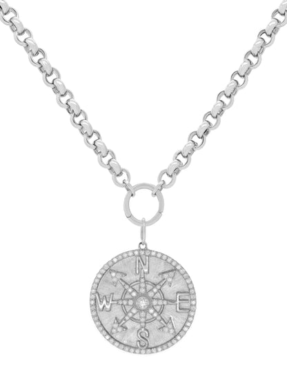 14k White Gold Diamond Large Compass Coin Charm