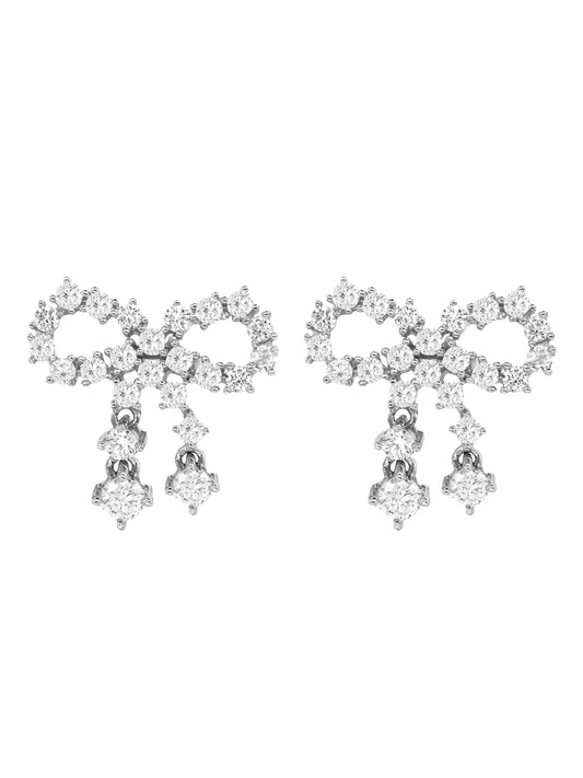 14k White Gold Diamond Bow Earrings