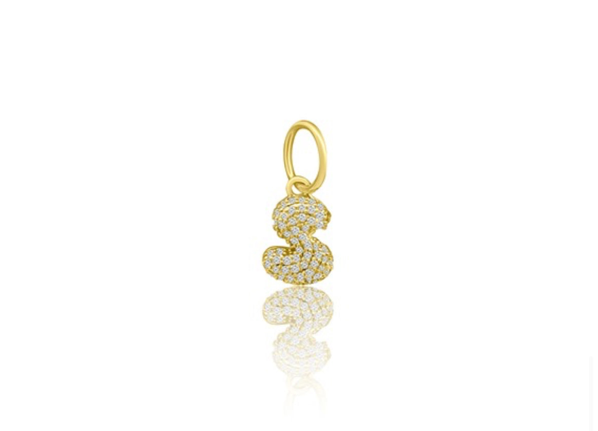 14k Yellow Gold Diamond Bubble Letter Charm