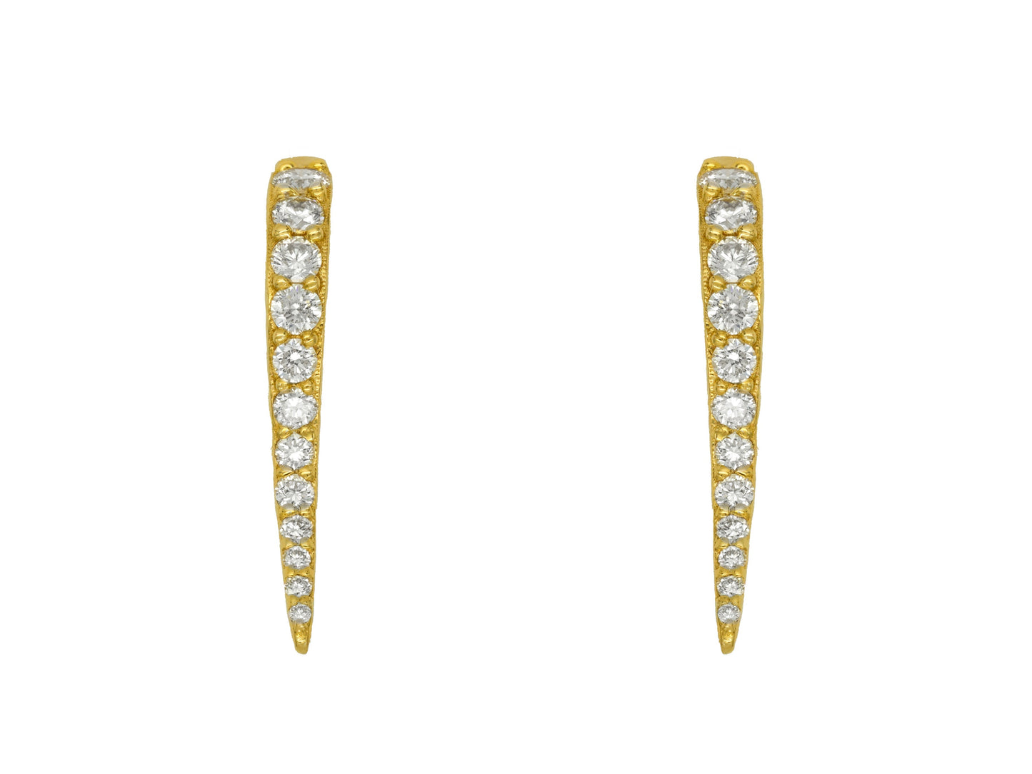 14k Yellow Gold Diamond Spike Huggie Earrings