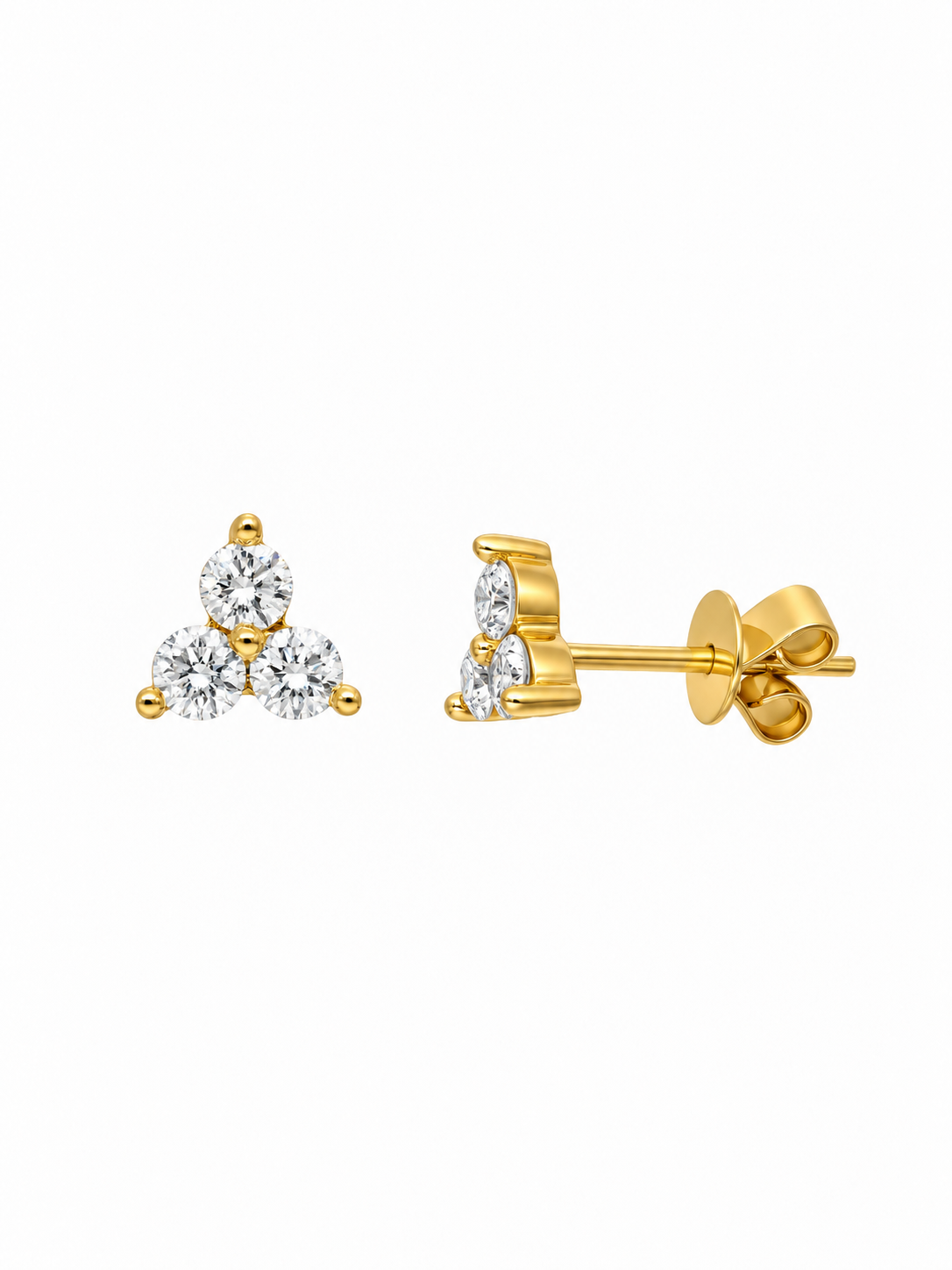 14k Yellow Gold Diamond Triangle Cluster Earrings