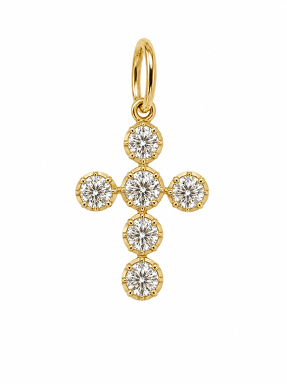 14k Yellow Gold Lab Diamond Bezel Cross Charm