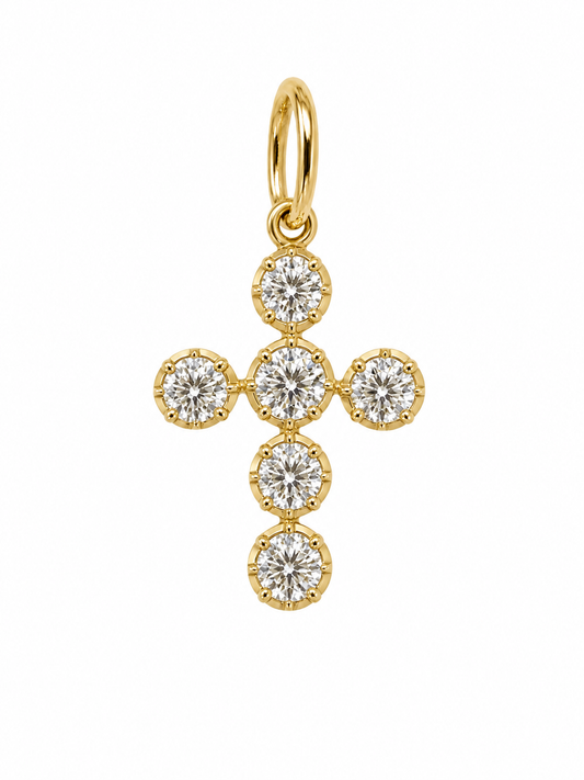 14k Yellow Gold Lab Diamond Bezel Cross Charm