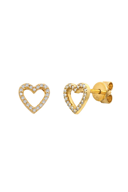 14k Yellow Gold Diamond Open Heart Earrings