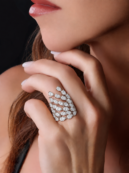 14k White Gold Diamond Large Cluster Ring