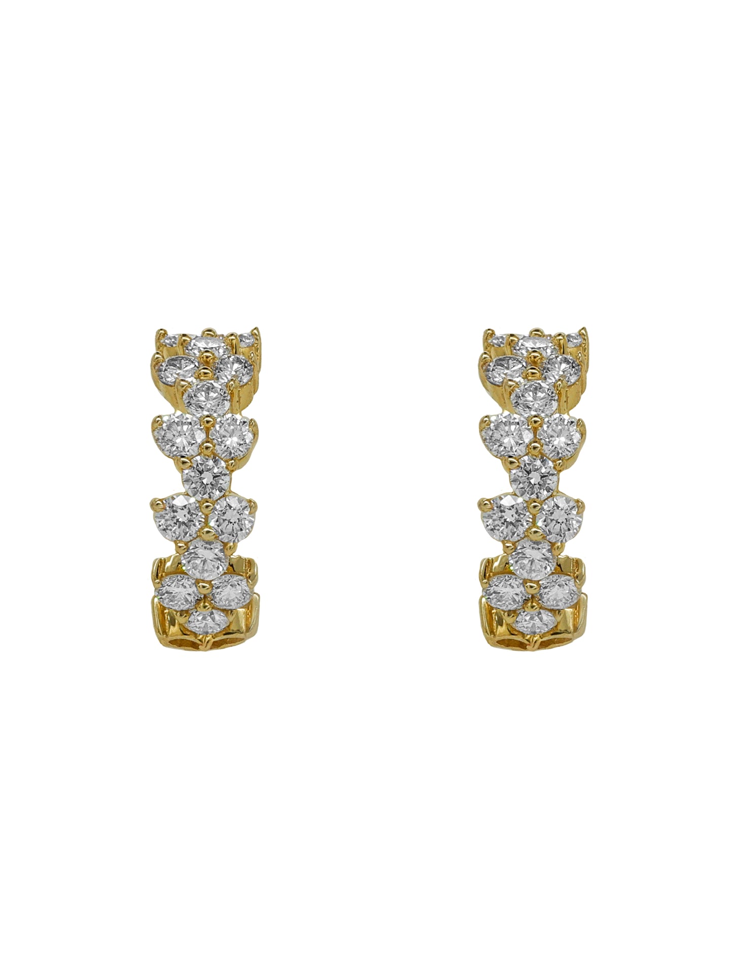 14k Yellow Gold Diamond Double Row Triangle Small Hoop Earrings