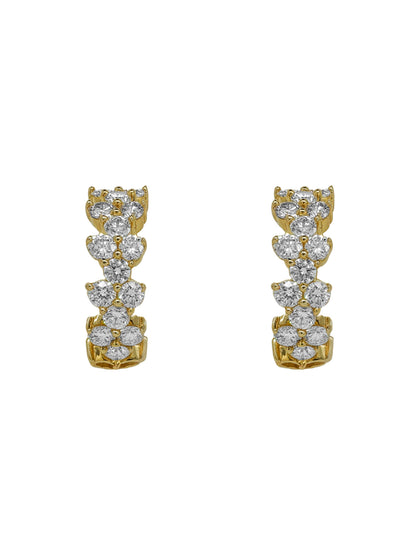 14k Yellow Gold Diamond Double Row Triangle Small Hoop Earrings