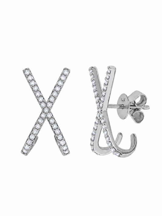 14k White Gold Diamond X Earrings
