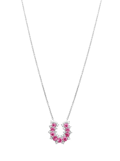 14k White Gold Diamond/Pink Sapphire Lucky Horseshoe Necklace