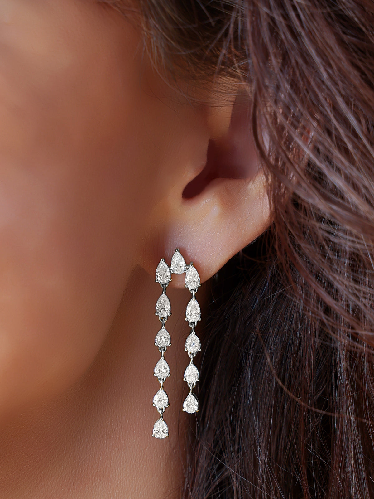 14k White Gold Lab Diamond Waterfall Earrings