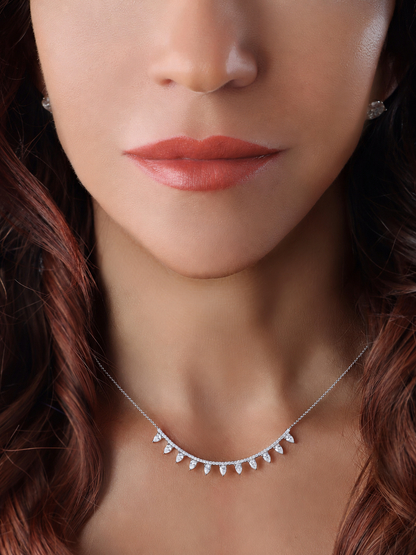 14k White Gold Lab Diamond Bar Pear Necklace