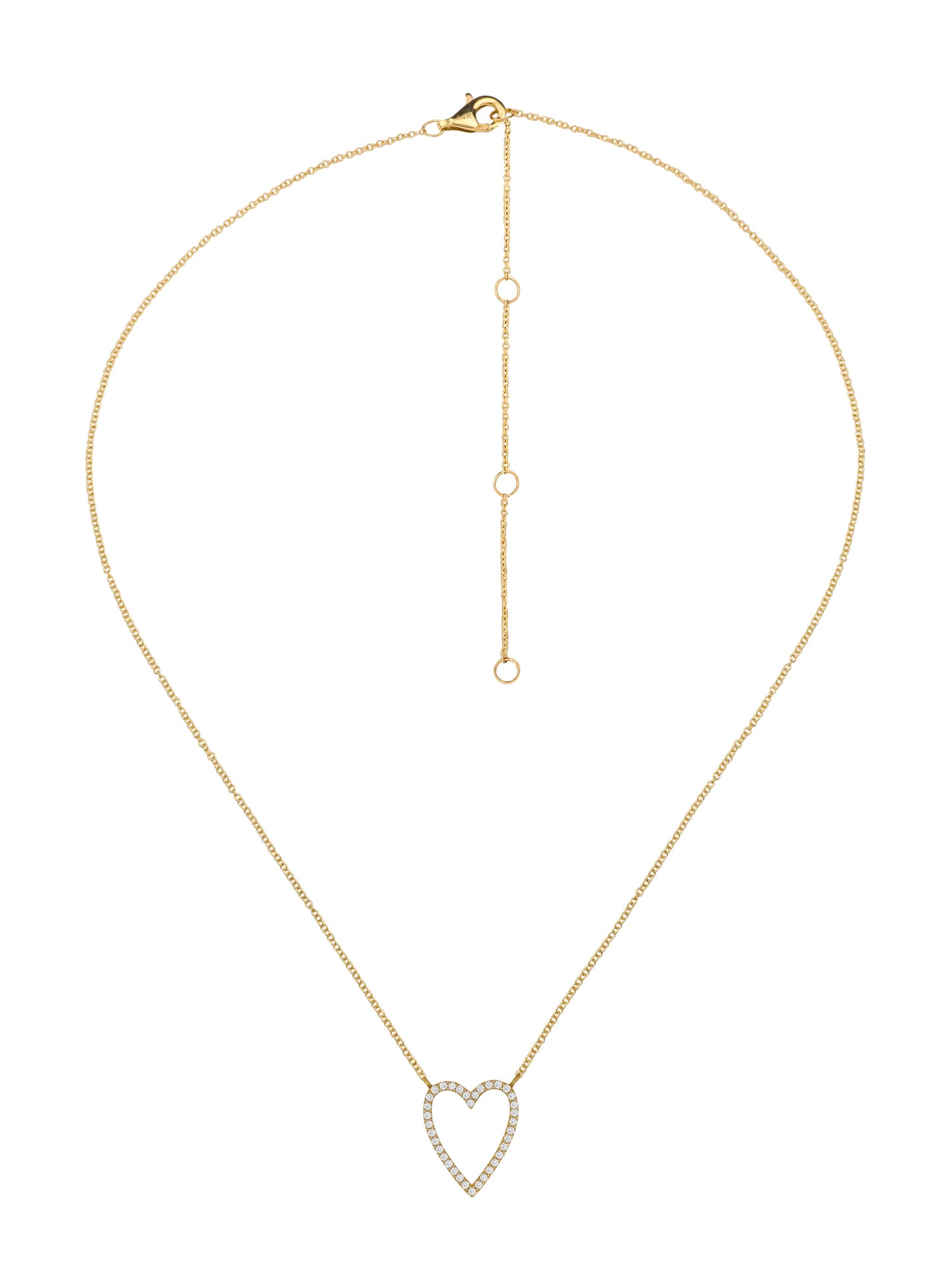 14k Yellow Gold Diamond Small Open Heart Necklace