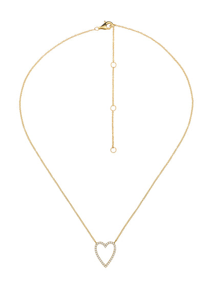 14k Yellow Gold Diamond Small Open Heart Necklace