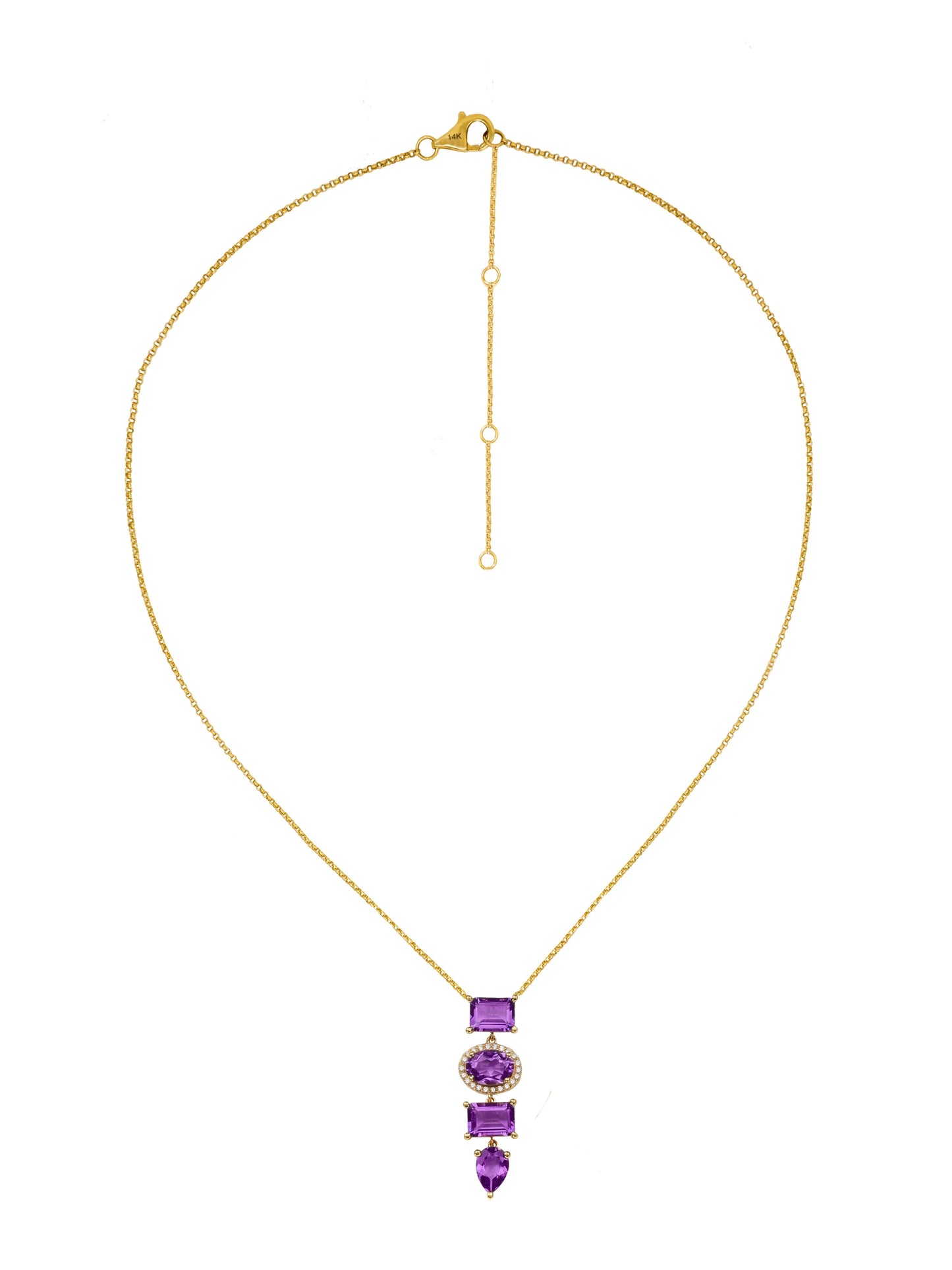 14k Yellow Gold Diamond/Amethyst Drop Necklace