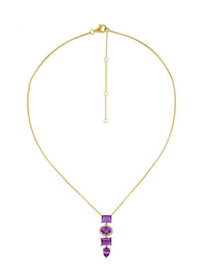 14k Yellow Gold Diamond/Amethyst Drop Necklace