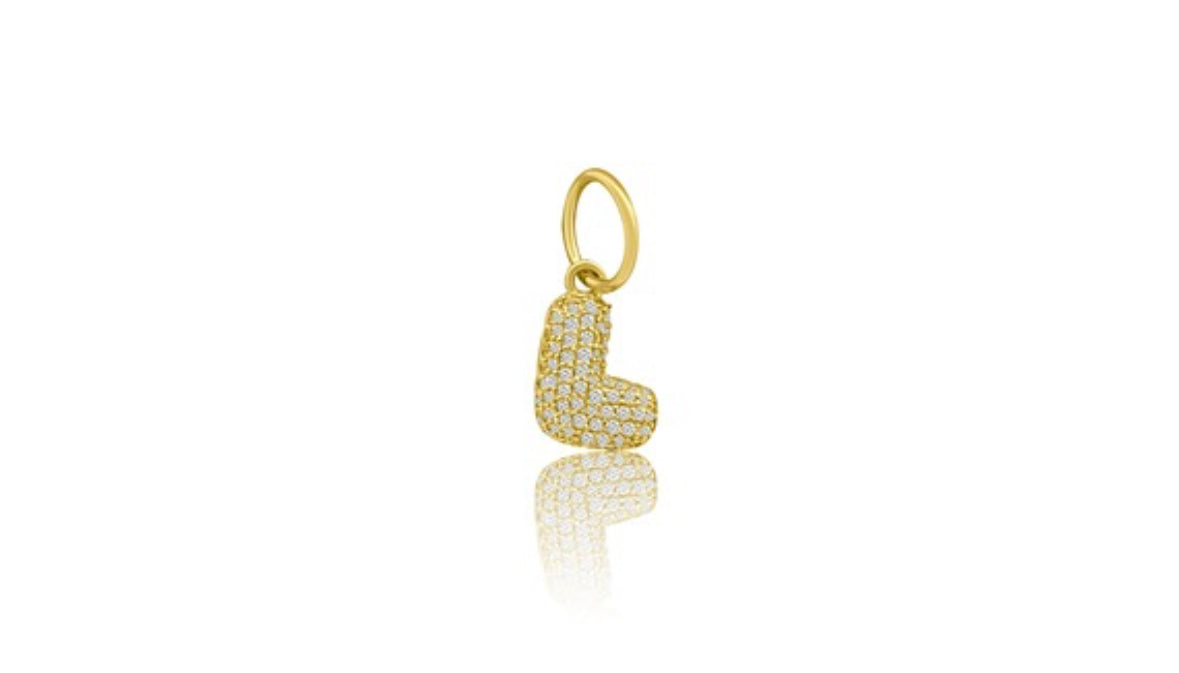 14k Yellow Gold Diamond Bubble Letter Charm